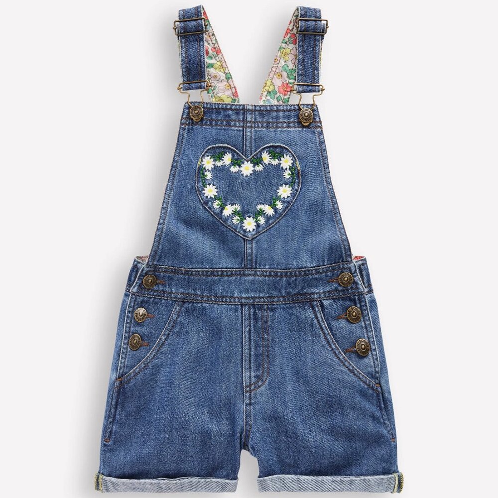 NWOT Mini Boden Heart Pocket Short Overalls
